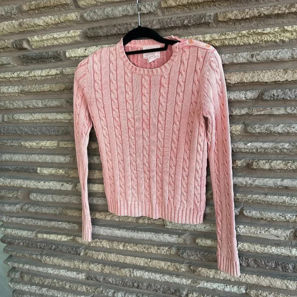 Eddie Bauer Washed Salmon Cable Knit 100% Cotton Sweater - Picture 1 of 6
